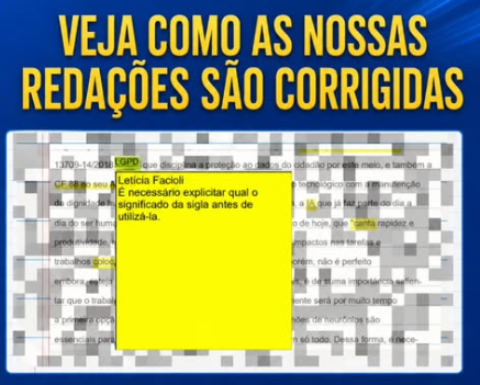 Exemplo de redação corrigida manualmente com comentários da professora